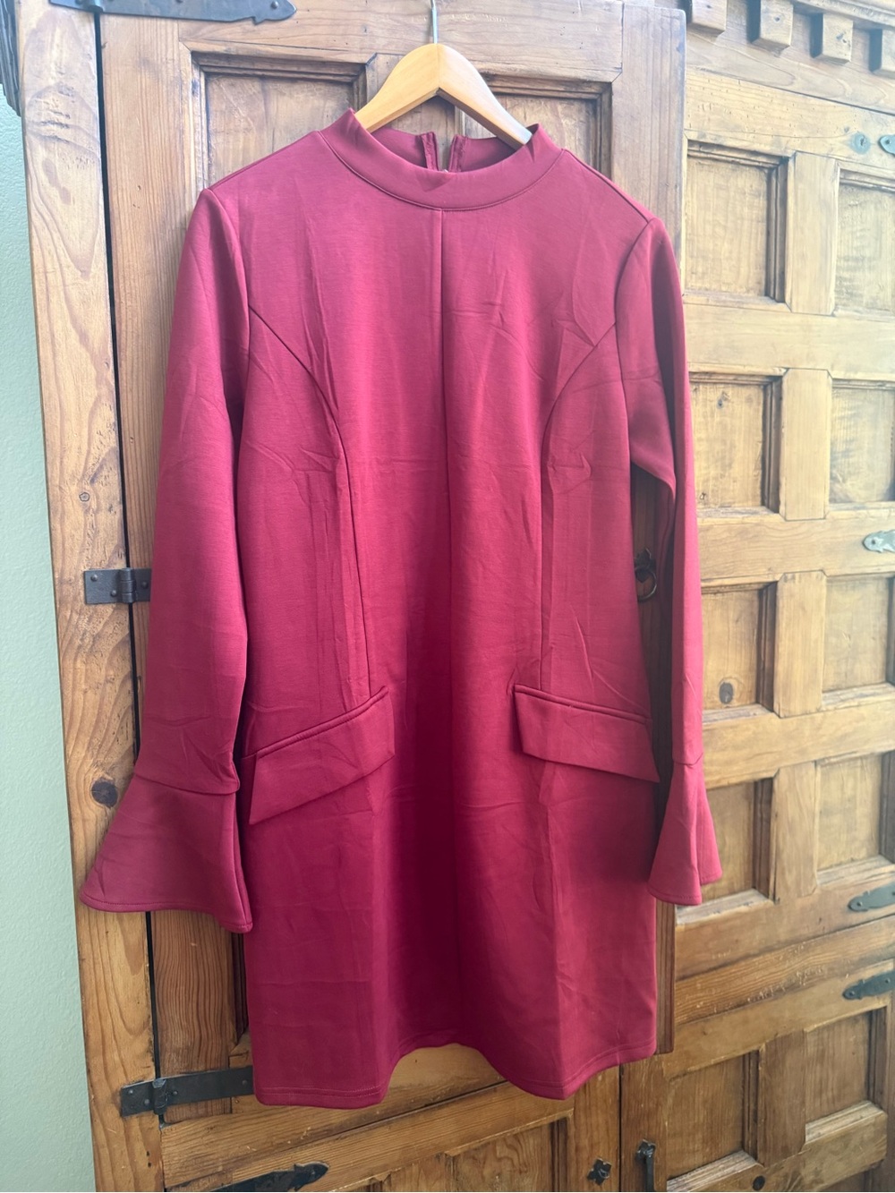 Women's burgundy Long Sleeve Red Shift Dress